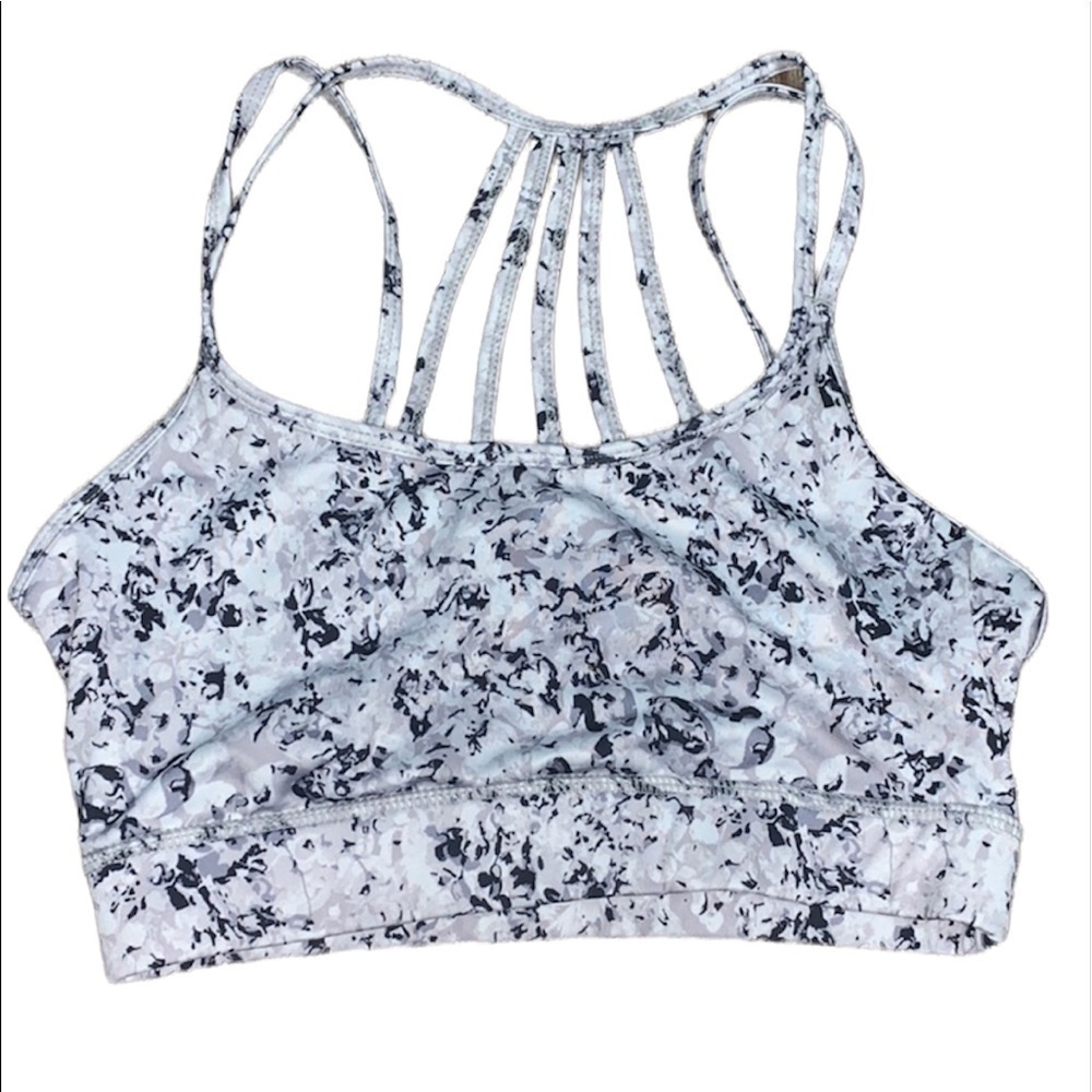 Gaiam women’s floral print black and white multi strap Sports Bra size XS